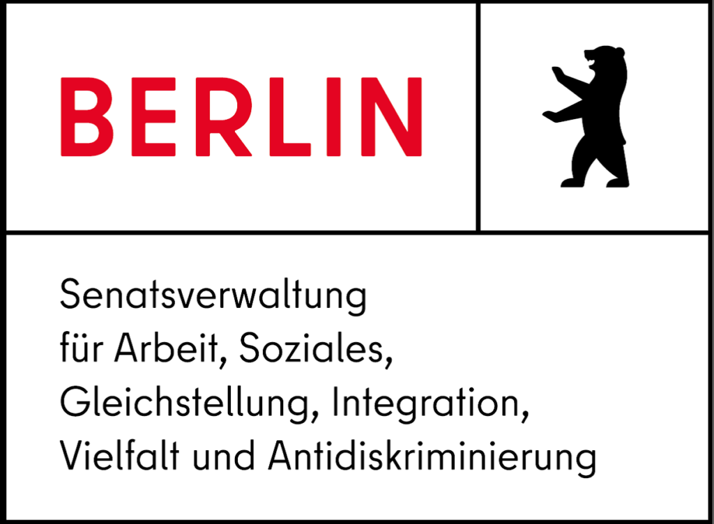 Logo: Senatsverwaltung für Arbeit, Soziales, Gleichstellung, Integration, Vielfalt und Antidiskriminierung.