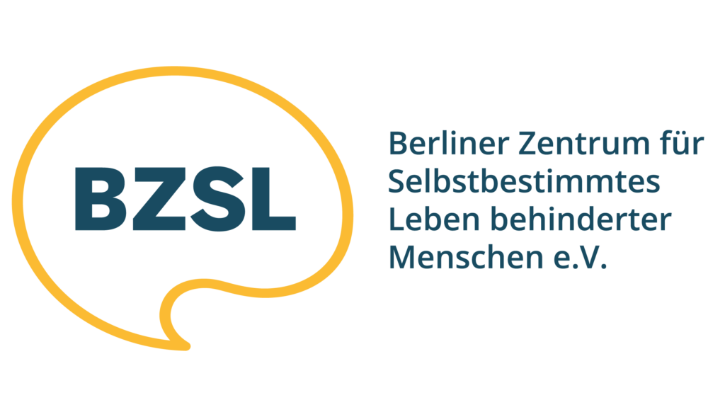 Neues Logo: Sprechblase orange umrandet. Darin steht BZSL in dunkelblauer Schrift. Daneben steht in blauer Schrift: Berliner Zentrum für Selbstbestimmtes Leben behinderter Menschen e.V.